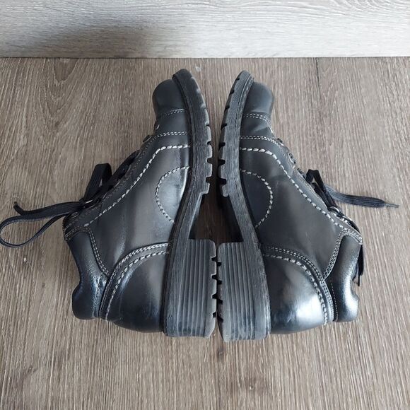 Vintage 90s Lower East Side Black Chunky Heel Platform Ankle Boots Size 6.5 - Picture 3 of 11